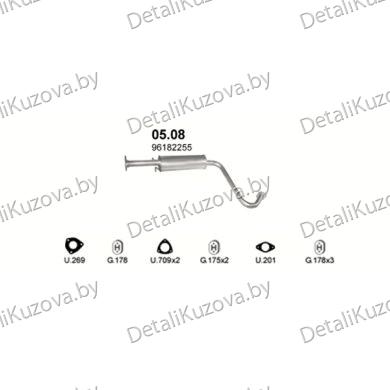 Купить глушитель Daewoo Lanos 1.3, 1.5, 1.6-1.3i, 1.5i, 1.6i 16V 97-03