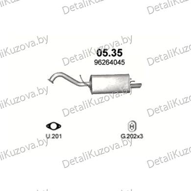 Купить глушитель Daewoo Tacuma 1.6, 1.8, 2.0-1.6i 16V, 1.8i 16V, 2.0i 16V 00-05