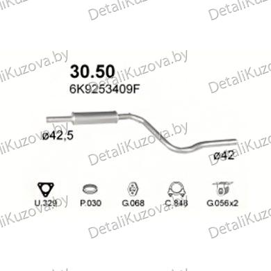 ГЛУШИТЕЛЬ VW Caddy II M. AEX, 1.4, 1.6, 1.9 D 95-04