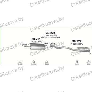 Купить глушитель VOLKSWAGEN TRANSPORTER V 2.5 TDi Turbo Diesel, 2.5 TDi 4WD