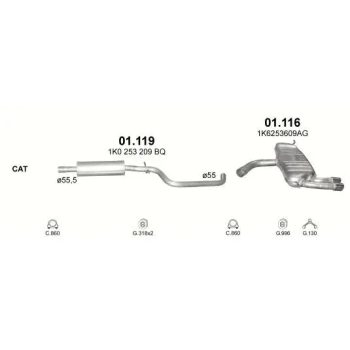 глушитель на AUDI A3 (8P, 8PA), 03 - 08