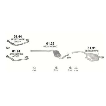 глушитель на AUDI A4 (B6), 01 - 04