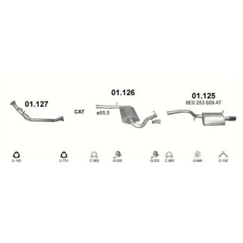глушитель на AUDI A4 (B6), 01 - 04