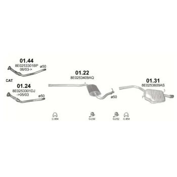 глушитель на AUDI A4 (B6), 01 - 04