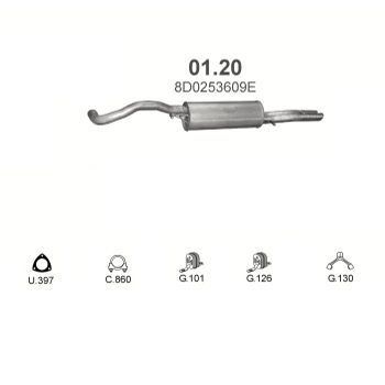 глушитель на Audi A4 1.8- 1.8 TURBO-20V AEB, 1.8 TURBO-20V ANB ARK APU, 95-01