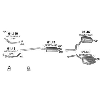 глушитель на AUDI A4 (B6), 01 - 04