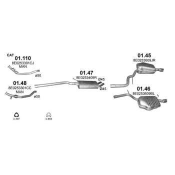 глушитель на AUDI A4 (B6), 01 - 04