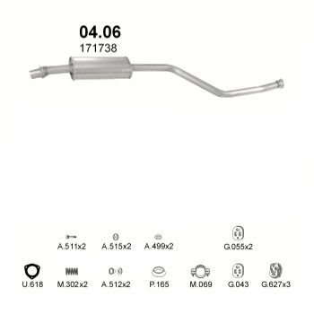 ГЛУШИТЕЛЬ Citroen ZX 1.1, 1.4, 1.6, 1.8, 1.9 D-1.1i, 1.4i, 1.6i, 1.8i, 71 Flash, Tonic, Fugue, Aura, Advantage, Reflex 91-98