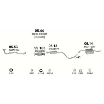 глушитель на DAEWOO NUBIRA (J100), 97 - 99