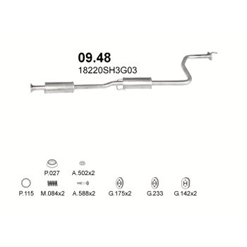 глушитель на Honda Civic 1.3, 1.4-1.3 16V, 1.4 16V 87-91