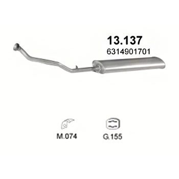 глушитель на Mercedes Benz MB100 2.4 D-SWB 2450mm, 2680mm, 88-95