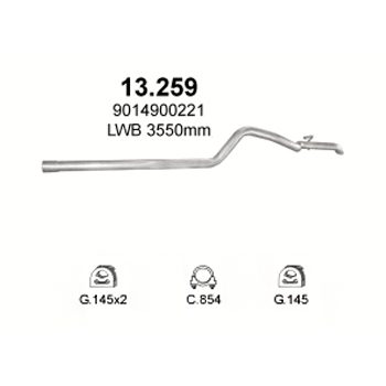 глушитель на Mercedes Sprinter 2.3 D-208D Diesel, 308D Diesel, 95-00