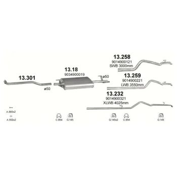 глушитель на MERCEDES BENZ SPRINTER (W901-W904), 95 - 00
