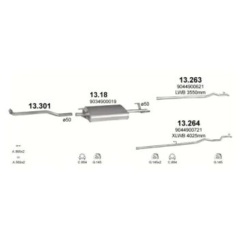 глушитель на MERCEDES BENZ SPRINTER (W901-W904), 95 - 00
