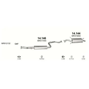 глушитель на MITSUBISHI CARISMA (I), 99 - 04