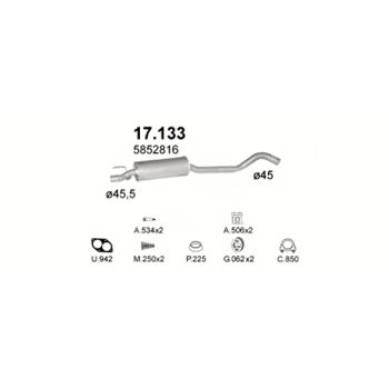 глушитель на Opel Corsa B 1.6-1.4i 16V, 1.6 GSi 16V, 1.6i, GSi 16V, 93-00