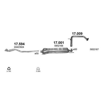 глушитель на OPEL ZAFIRA (A), 99 - 04