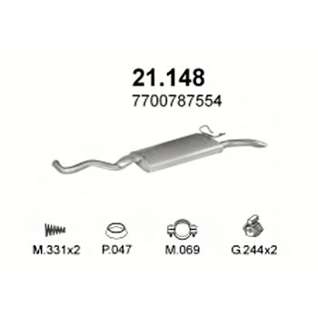 глушитель на Renault R19 1.7, 1.8, 1.9 D, 1.7i Chamade, 1.8i Chamade, Chamade Turbo Diesel, 88-96 