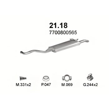 глушитель на Renault R19 1.7, 1.8, 1.9 D-1.7i, 1.8i, 1.8 RSi, DX, RN, RT, 89-96 