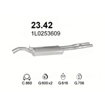 глушитель на Seat Toledo GL, GT, GTX, 1.6i, 1.8i GT 16V, 2.0i 8V AGG, 2.0i GT 16V 91-99