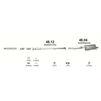 глушитель на SUBARU FORESTER (I), 98 - 02