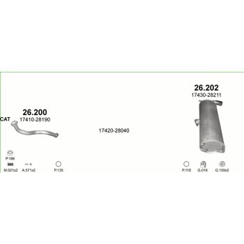 глушитель на TOYOTA RAV 4 2.0 16V 4X4 SWB 2280mm (3 doors), 2.0 16V 4X4 LWB 2490mm (5 doors)