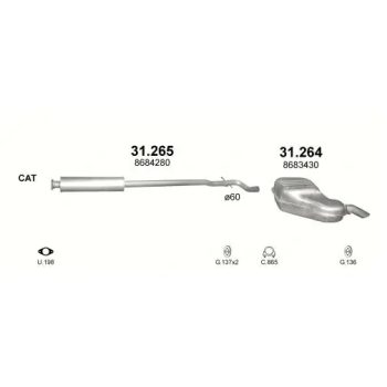 глушитель на VOLVO V70 (II), 00 - 04