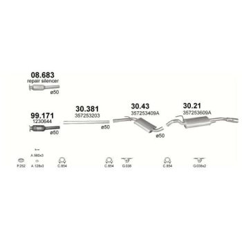 глушитель на VW PASSAT (B3), 88 - 93
