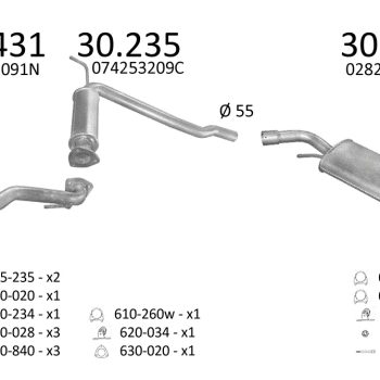 глушитель на VW TRANSPORTER (T4), 90 -03