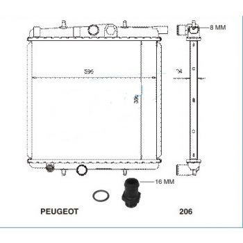 РАДИАТОР PEUGEOT 206, 98 - 05